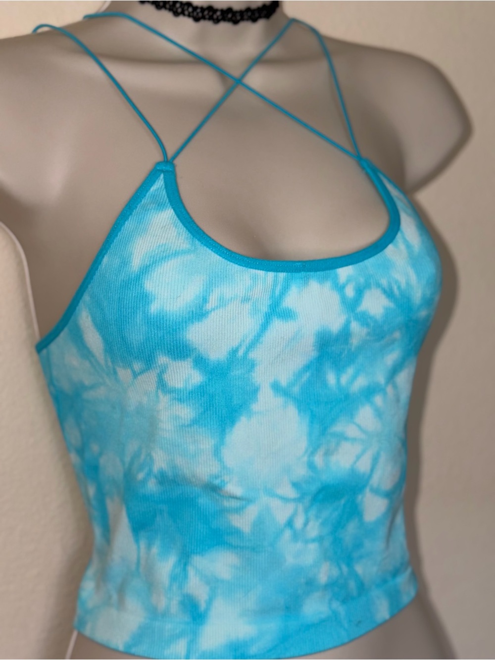 Blue Tie-Dye Spaghetti Strap Crop Top
